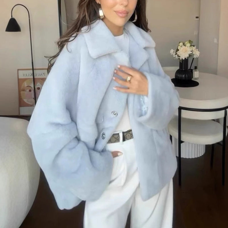 Cappotto Lanoso Scollo a Rever Loose Donna Invernale Smanicato in Pile Lungo Alla Moda Giacca Corta Peluche Per Donna