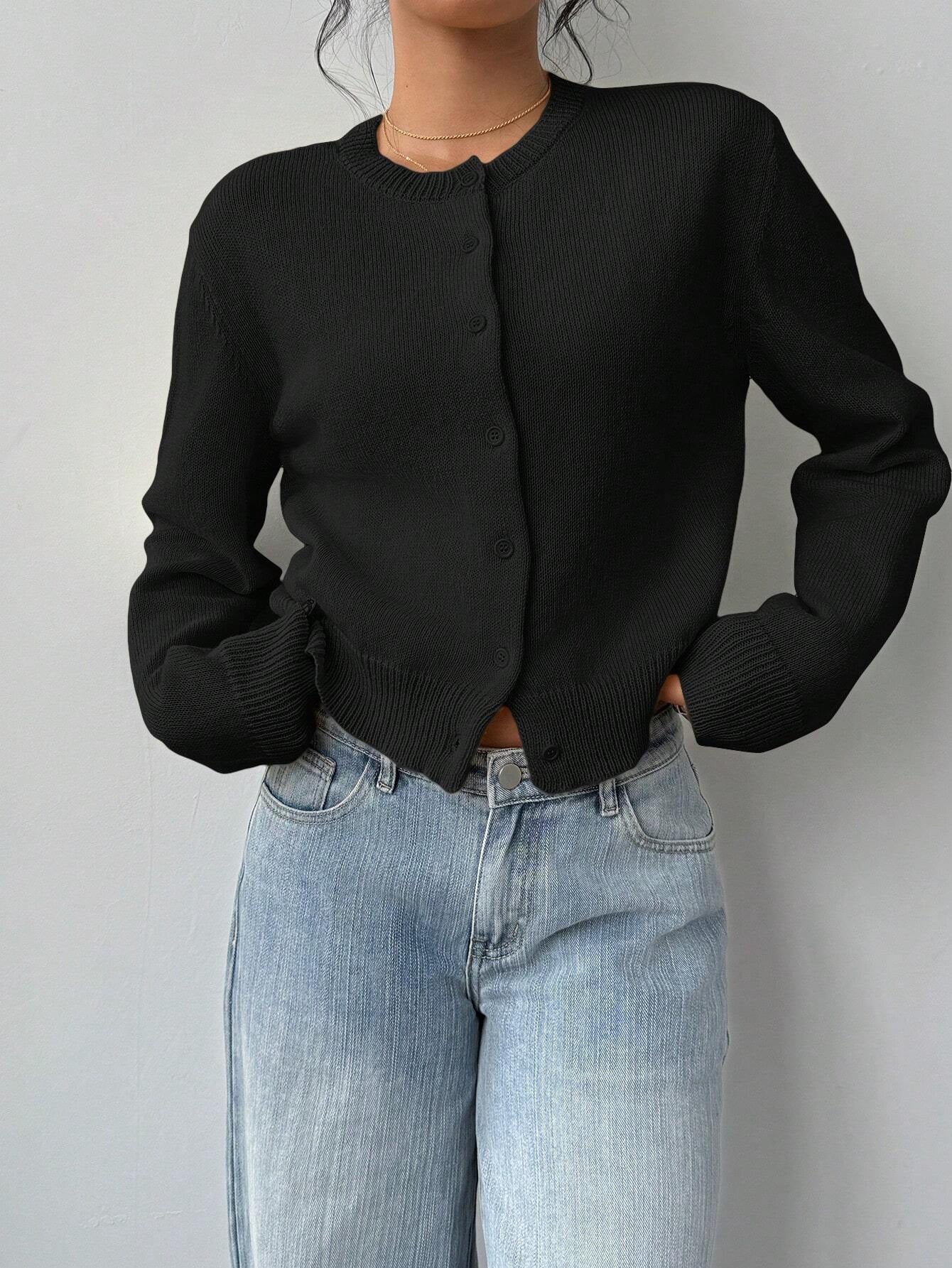 Cardigan lavorato a maglia chic a maniche lunghe Moda maglione corto tinta unita per abbigliamento da donna