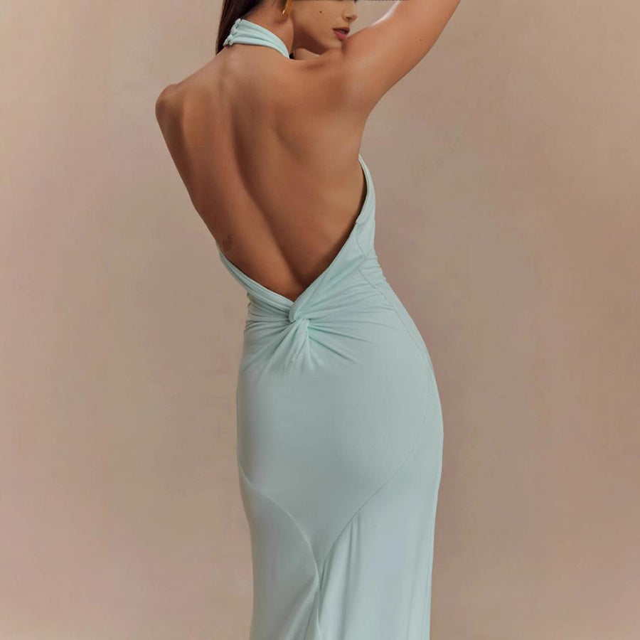 Abito Bodycon Scollo all'americana Sexy Schiena Scoperta Slim Fit Vita Snellente Maxi Abiti Festa Club Donna