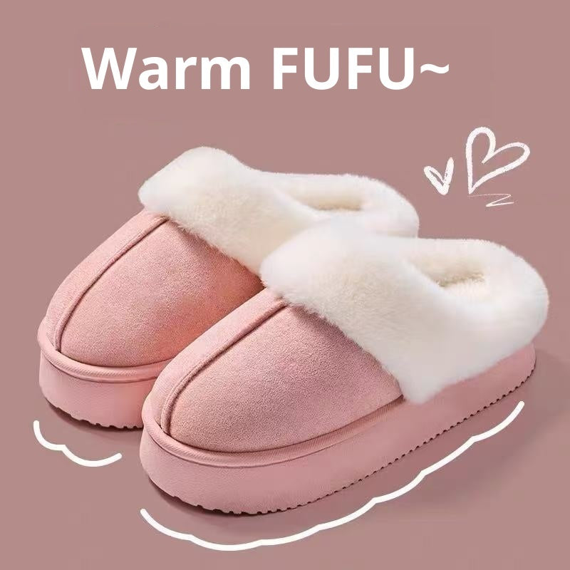 Ciabatte in Cotone Peluche con Piattaforma Antiscivolo da Donna – Calde Pantofole Invernali per Interni con Suola in EVA
