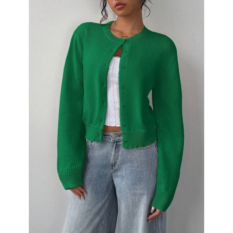 Cardigan lavorato a maglia chic a maniche lunghe Moda maglione corto tinta unita per abbigliamento da donna