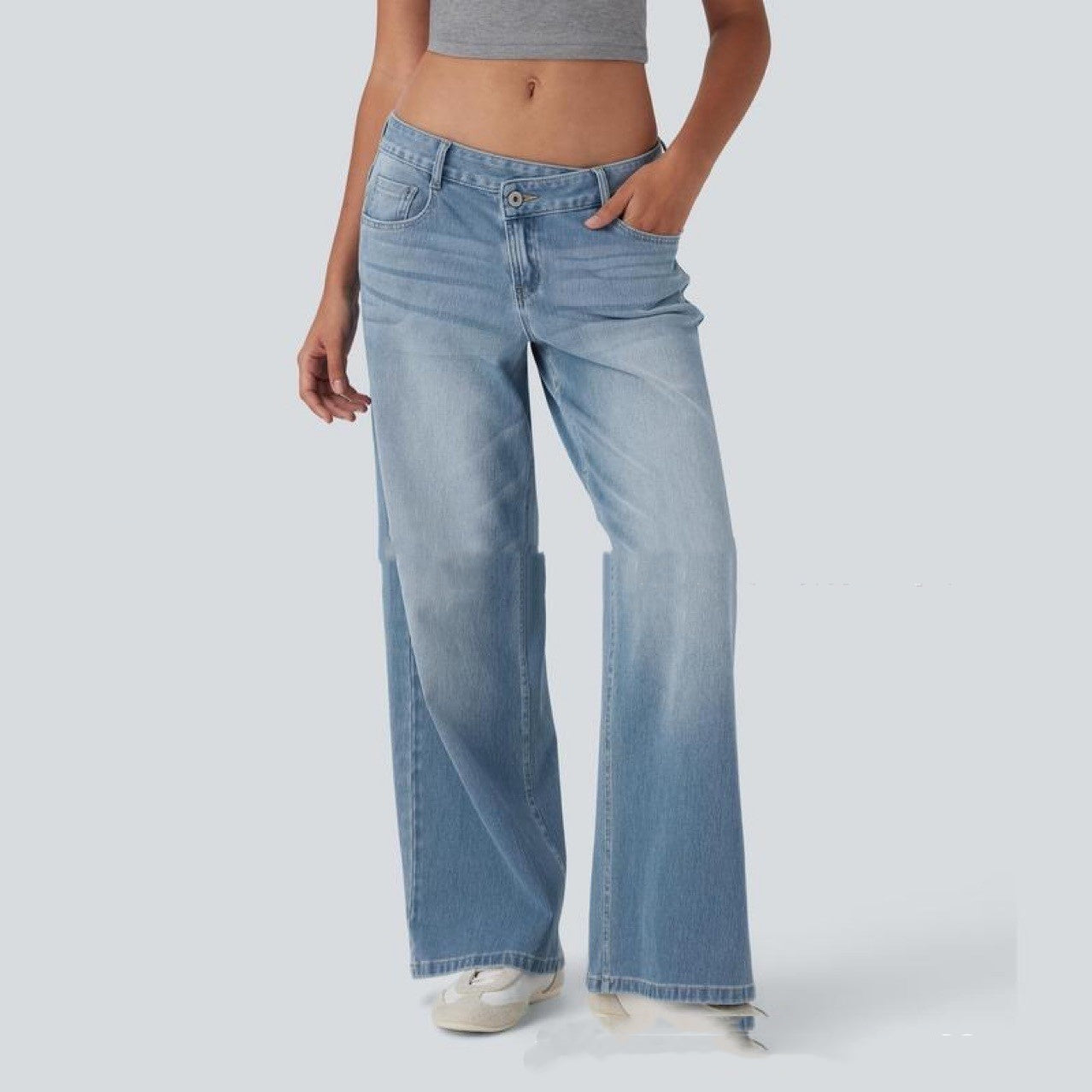 Jeans Larghi con Fibbia a Vita Bassa