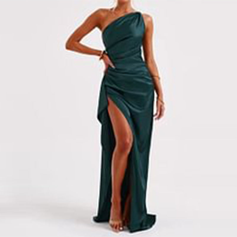 Abito da donna monospalla in raso – Sexy outfit estivo senza schienale con spacco