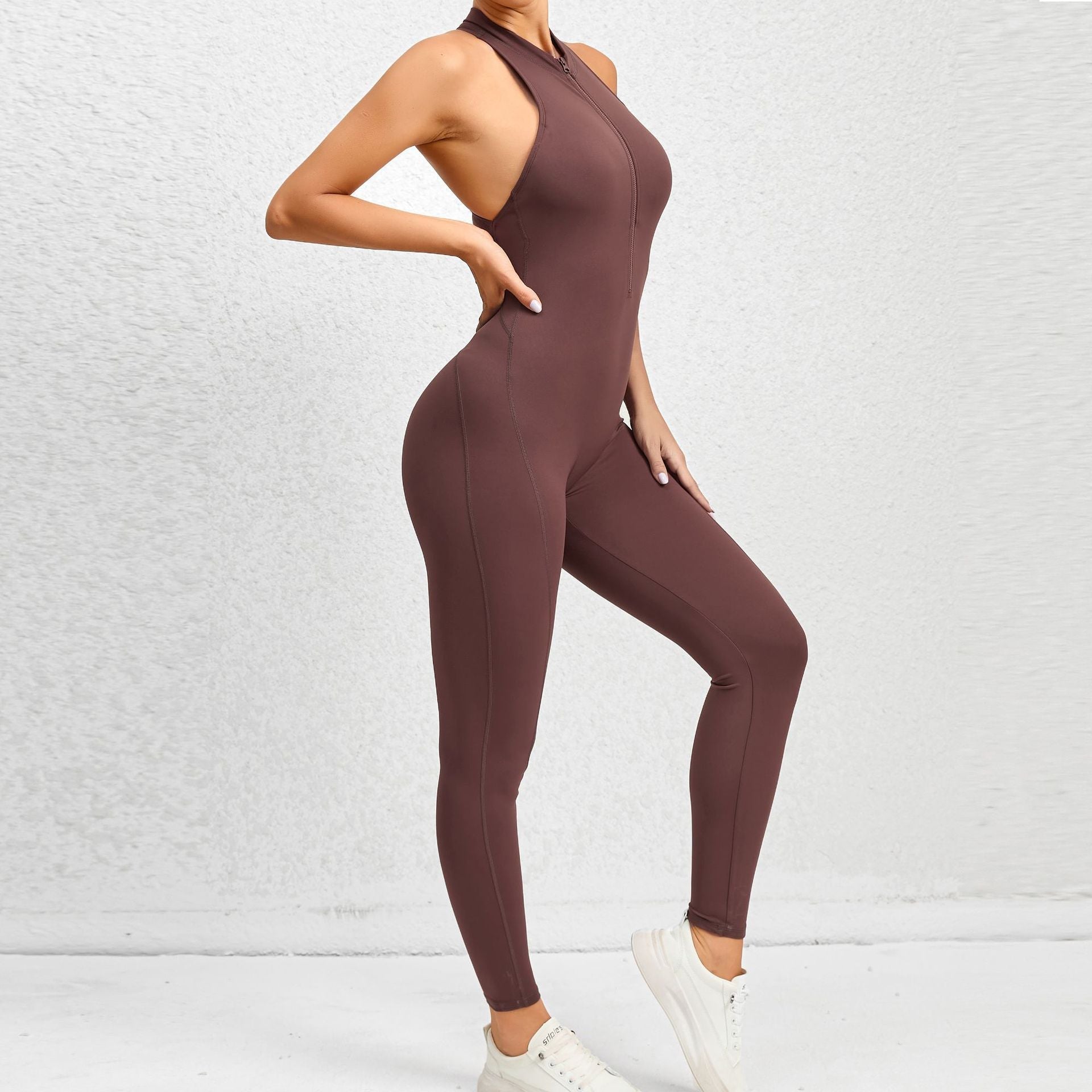 Tuta da Yoga Acrobatica da Donna con Zip – Misto Cotone, Vestibilità Elasticizzata, Tinta Unita Activewear per Flessibilità e Prestazioni