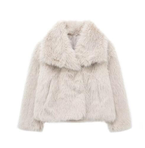 Cappotto In Peluche Invernale Moda Caldo Ispessito Giaccone Soffice da Donna con Scollo a Lapel a Maniche Lunghe