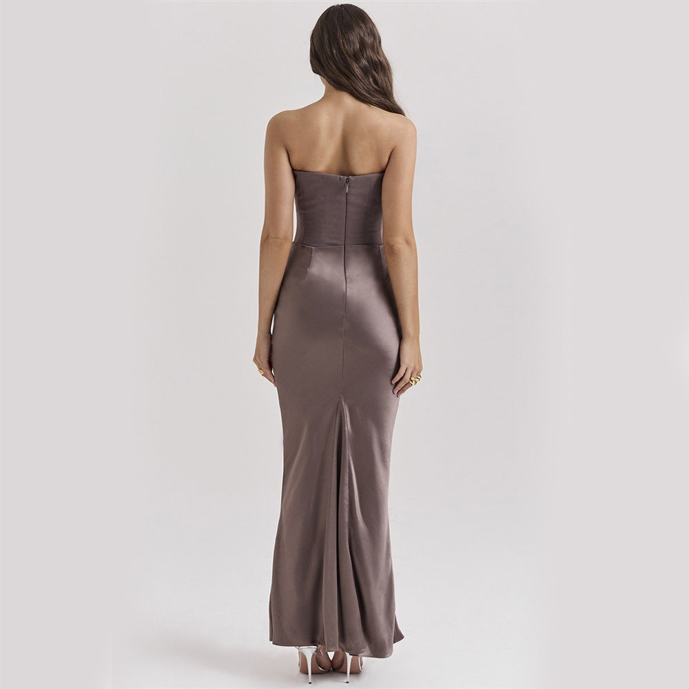 Abito Lungo Slim a Tubo da Donna – Elegante Abito da Sera Bandana Sexy Senza Schienale, Abito Bodycon Smanicato Elegante