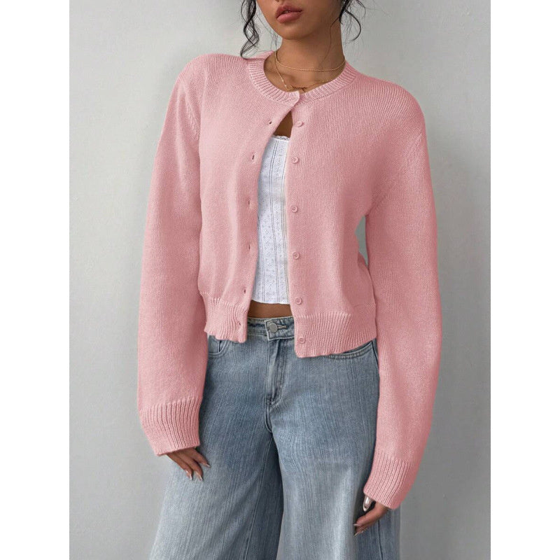 Cardigan lavorato a maglia chic a maniche lunghe Moda maglione corto tinta unita per abbigliamento da donna