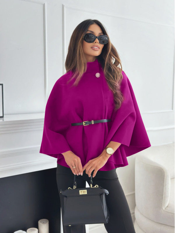 Donna Cappotto di Lana – Maglione a manica a pipistrello con collo a cammeo, elegante capospalla invernale