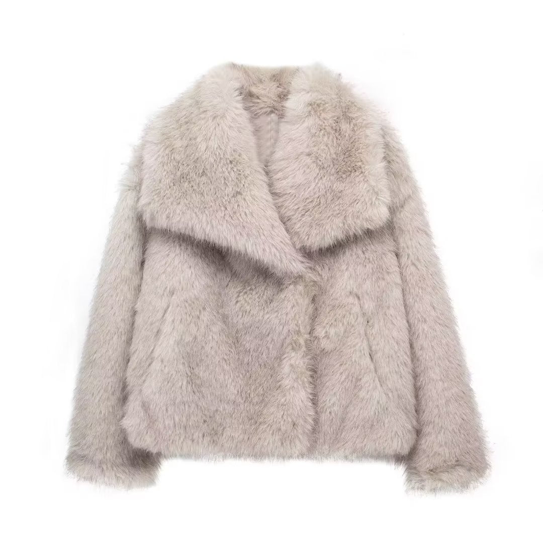 Cappotto In Peluche Invernale Moda Caldo Ispessito Giaccone Soffice da Donna con Scollo a Lapel a Maniche Lunghe
