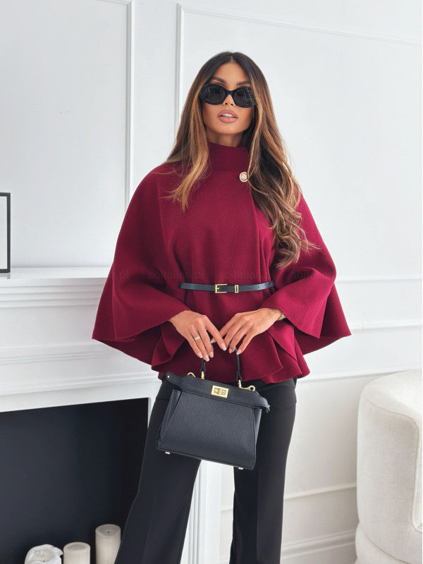 Donna Cappotto di Lana – Maglione a manica a pipistrello con collo a cammeo, elegante capospalla invernale