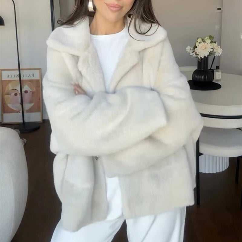 Cappotto Lanoso Scollo a Rever Loose Donna Invernale Smanicato in Pile Lungo Alla Moda Giacca Corta Peluche Per Donna