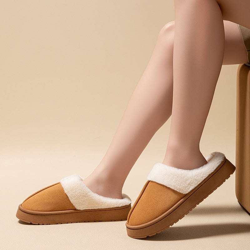 Ciabatte in Cotone Peluche con Piattaforma Antiscivolo da Donna – Calde Pantofole Invernali per Interni con Suola in EVA