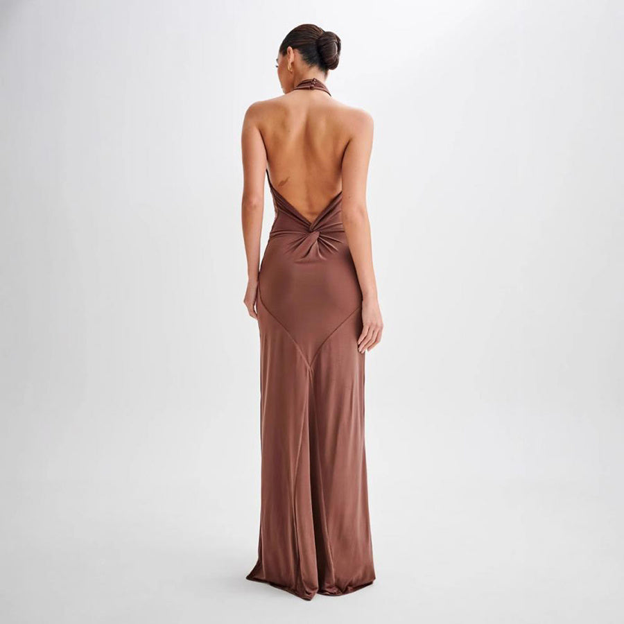 Abito Bodycon Scollo all'americana Sexy Schiena Scoperta Slim Fit Vita Snellente Maxi Abiti Festa Club Donna